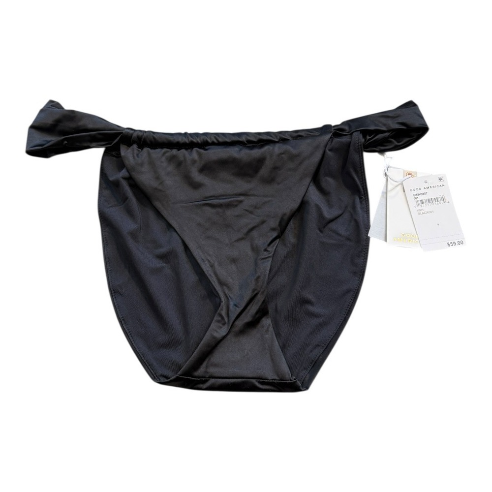 Good American Black Bali Ruched‎ Bikini Bottoms GSW0678 Size 7 4XL NWT